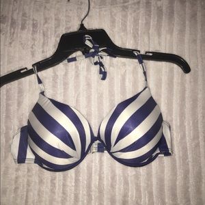 Blue and White Striped Swimsuit Top